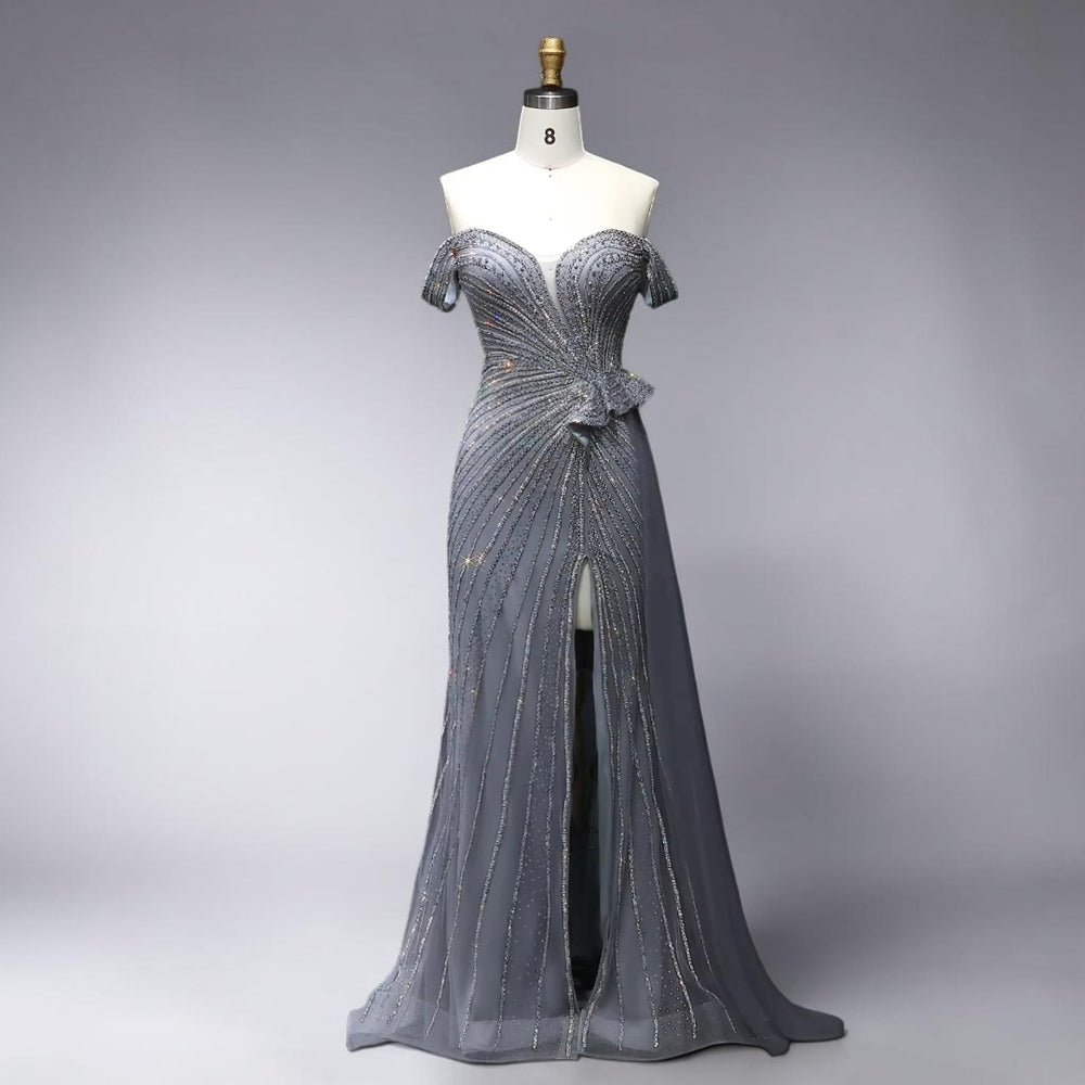Celestial Radiance Crystal Couture Gown - Silver