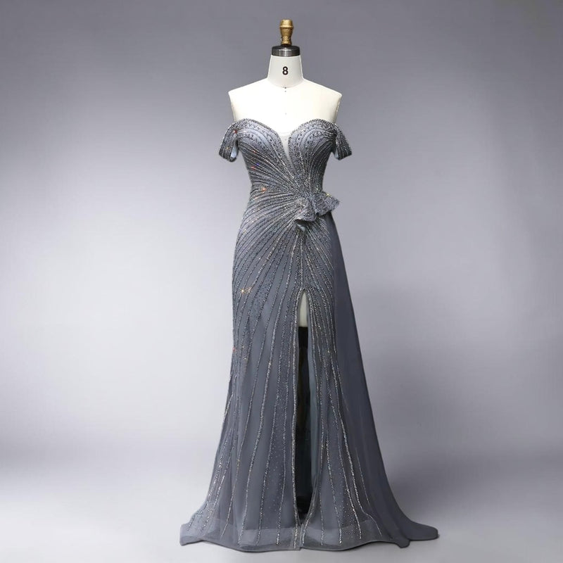Celestial Radiance Crystal Couture Gown - Silver