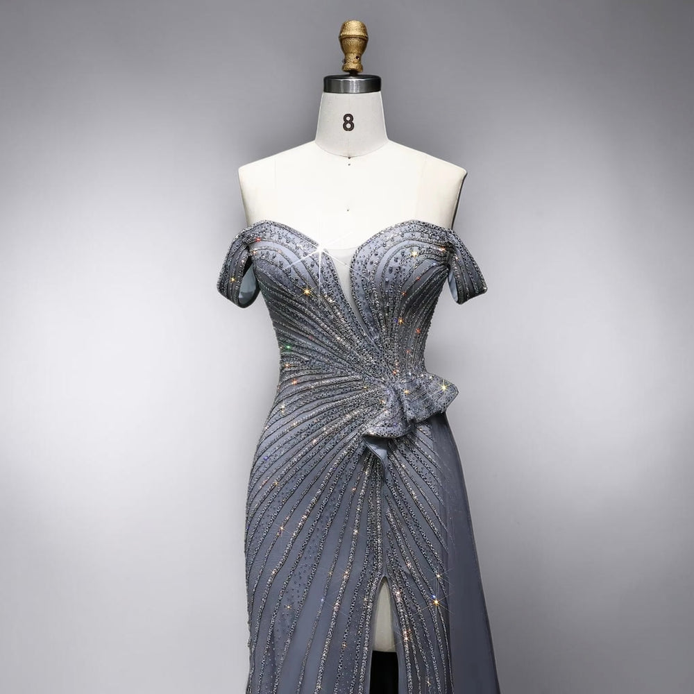 Celestial Radiance Crystal Couture Gown - Silver