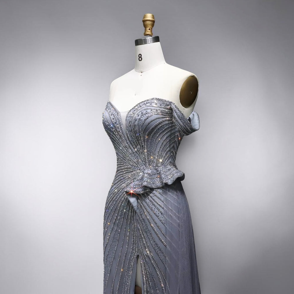 Celestial Radiance Crystal Couture Gown - Silver