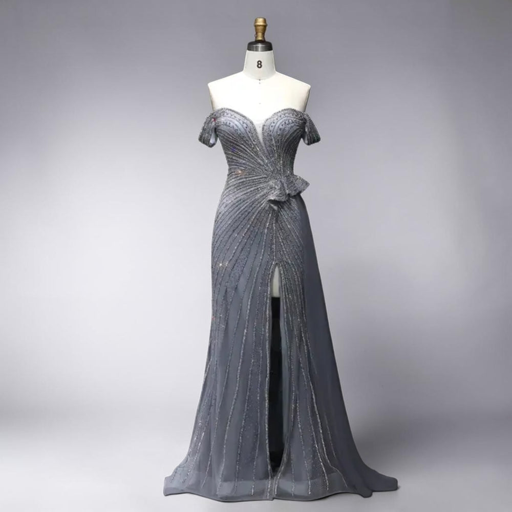 Celestial Radiance Crystal Couture Gown - Silver