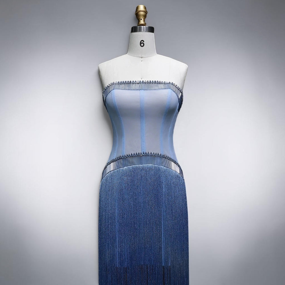 Azure Mirage Fringe Couture Gown