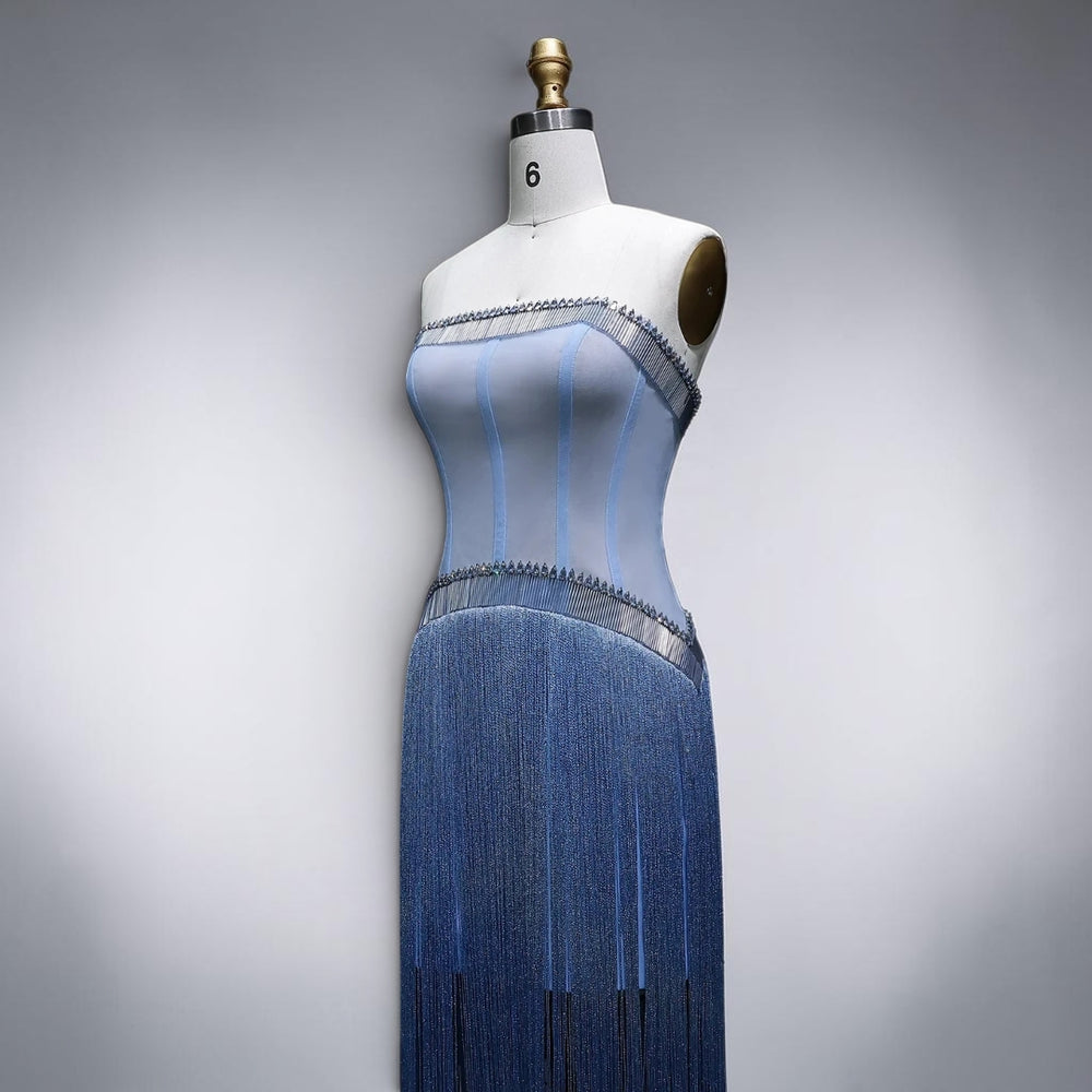 Azure Mirage Fringe Couture Gown