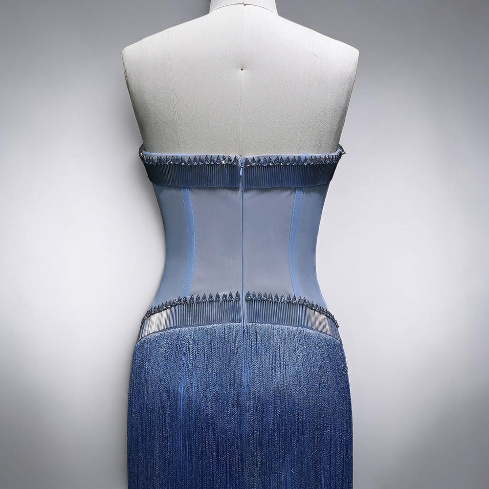 Azure Mirage Fringe Couture Gown