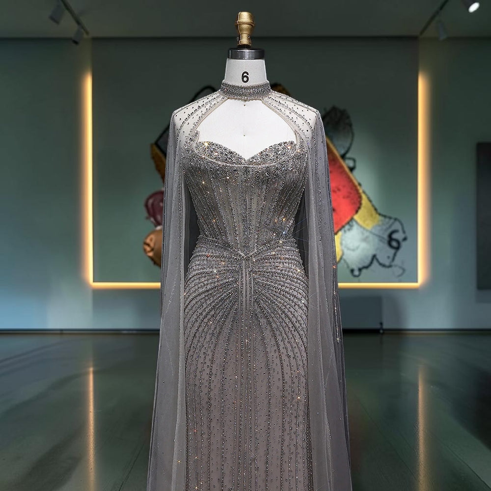 Scarlet Sovereign Crystal Cape Gown - Silver