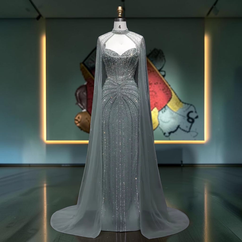 Scarlet Sovereign Crystal Cape Gown - Silver
