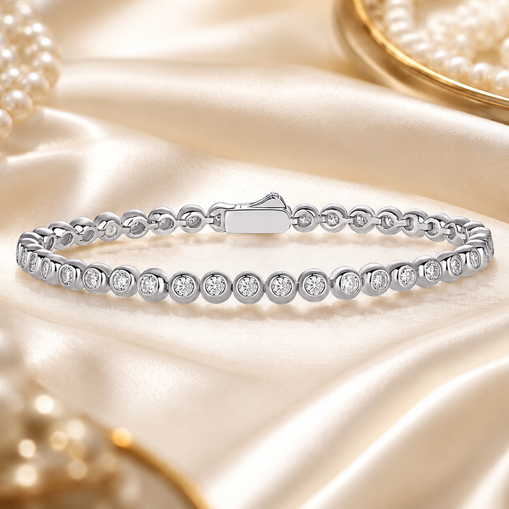 Luxury silver bezel-set tennis bracelet by House of Star Atelier