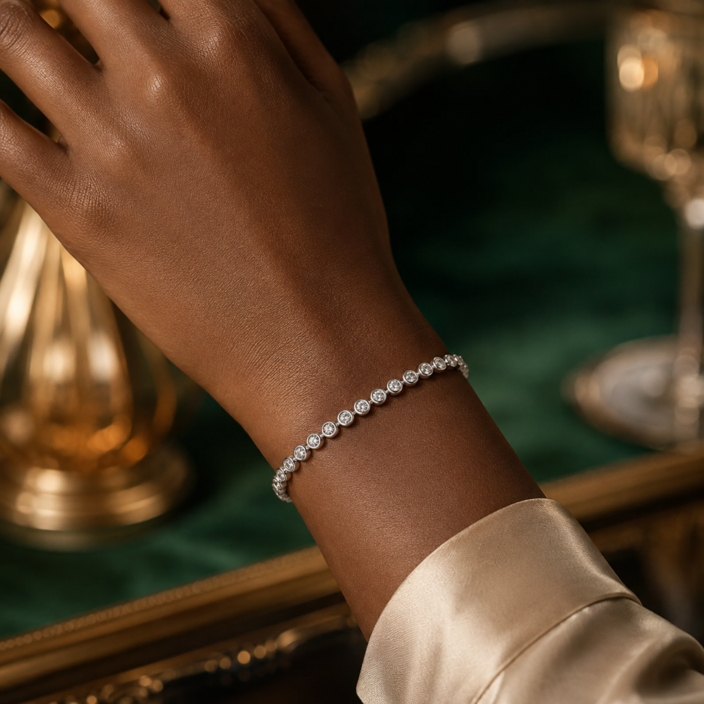 Solid 925 sterling silver moissanite bracelet worn on wrist