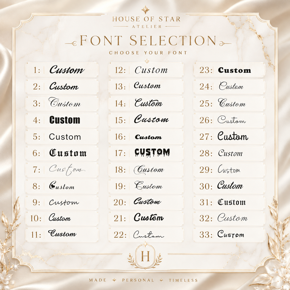 House of Star Atelier personalized necklace font selection guide