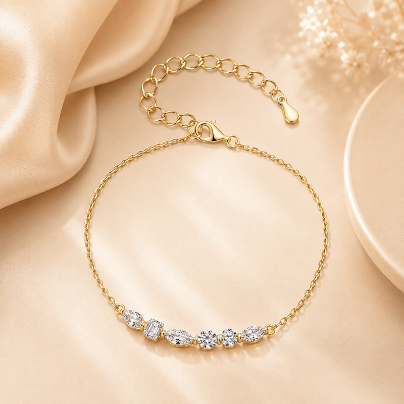Élan mixed-cut moissanite bracelet in yellow gold finish