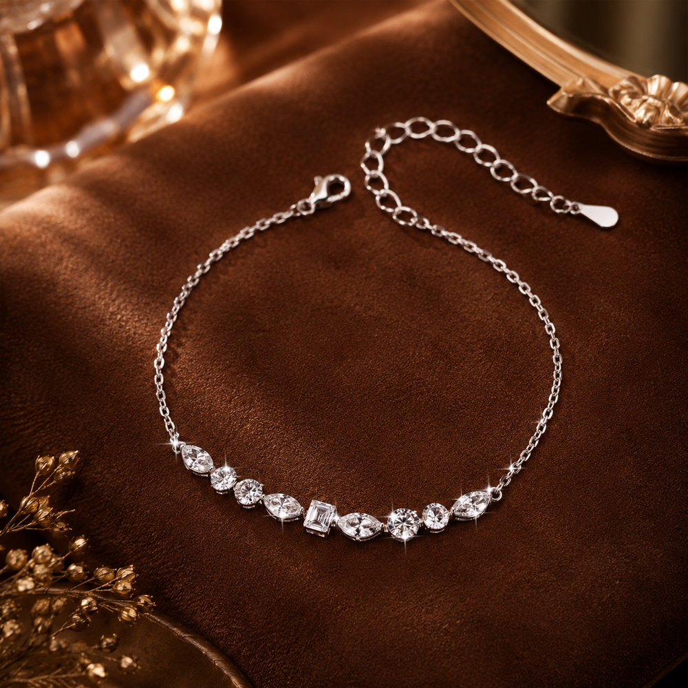 Adjustable mixed-cut moissanite bracelet detail