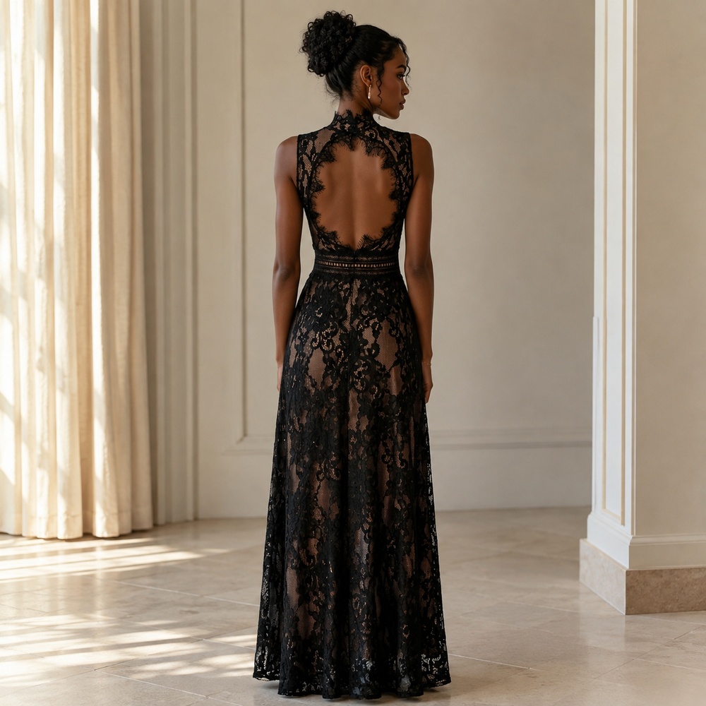 The Seraphine Noir Lace Maxi Dress