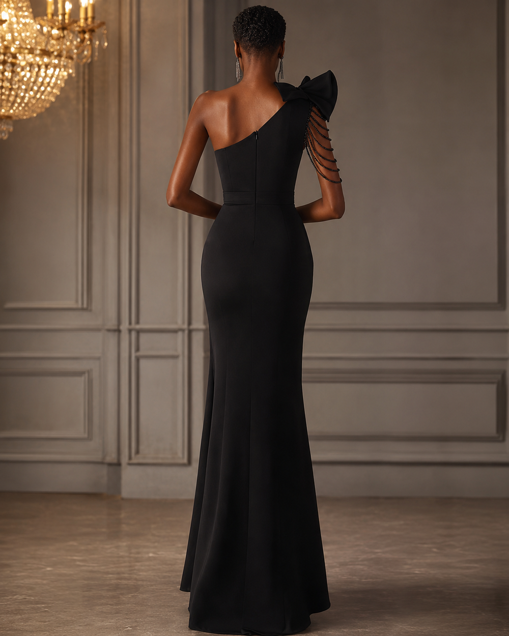 Élan Fleur One-Shoulder Beaded Evening Gown