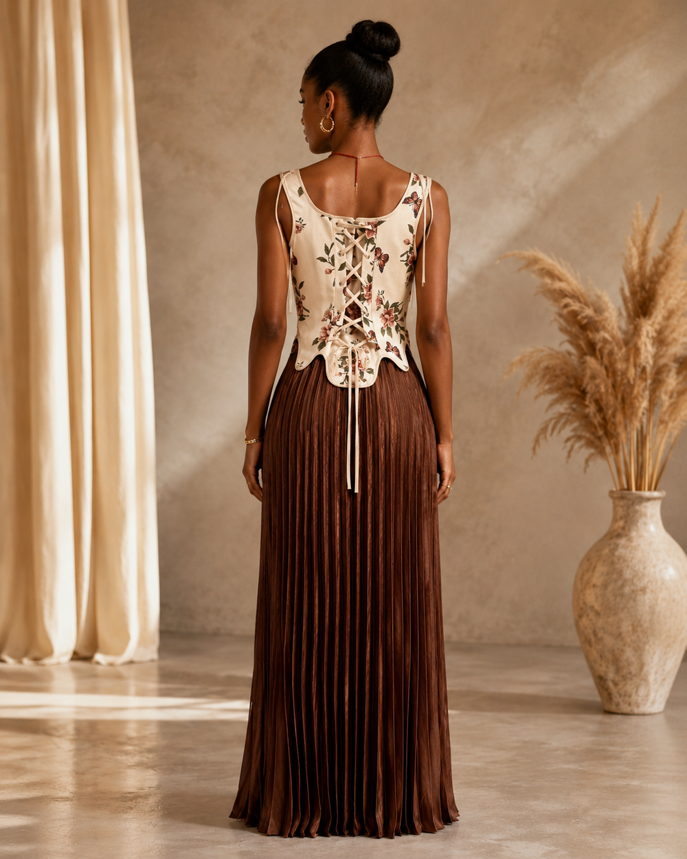Élan Fleur Pleated Two-Piece Maxi Set