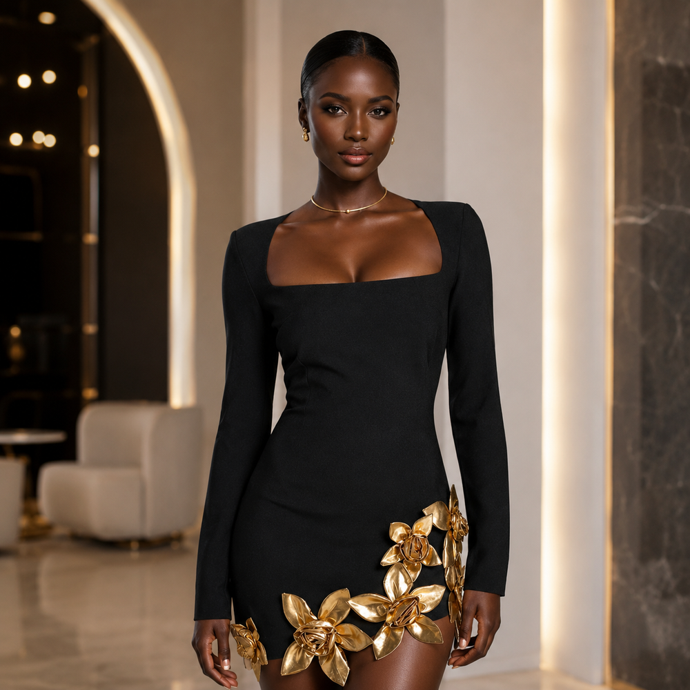 The Noire Fleur Sculpted Mini Dress
