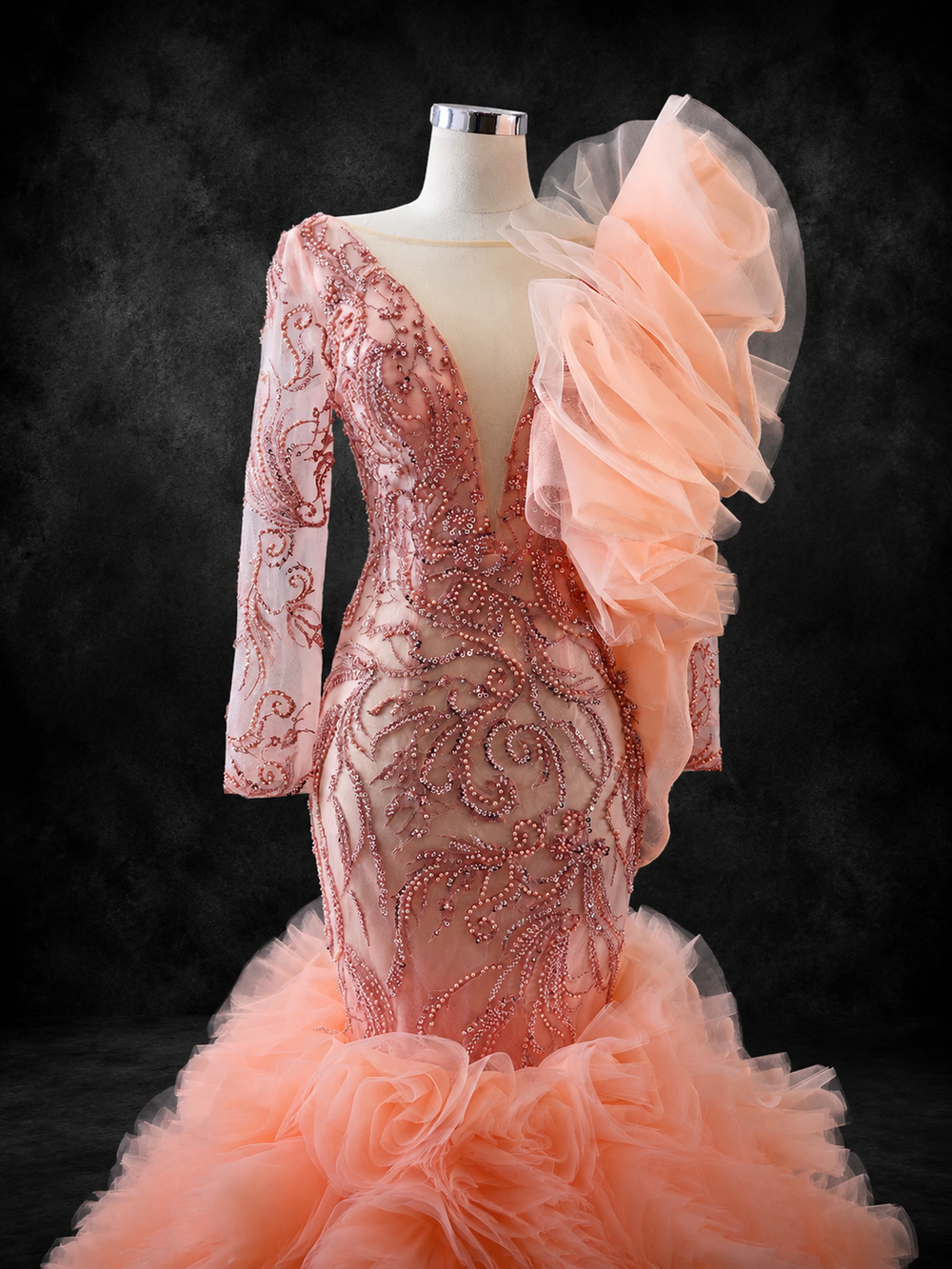 Emerald Étoile Ruffle Couture Mermaid Gown - Pink