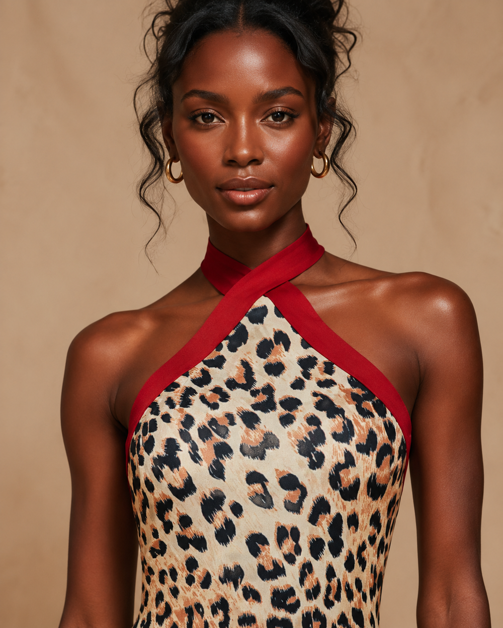 Savanna Muse Leopard Halter Mermaid Maxi Dress
