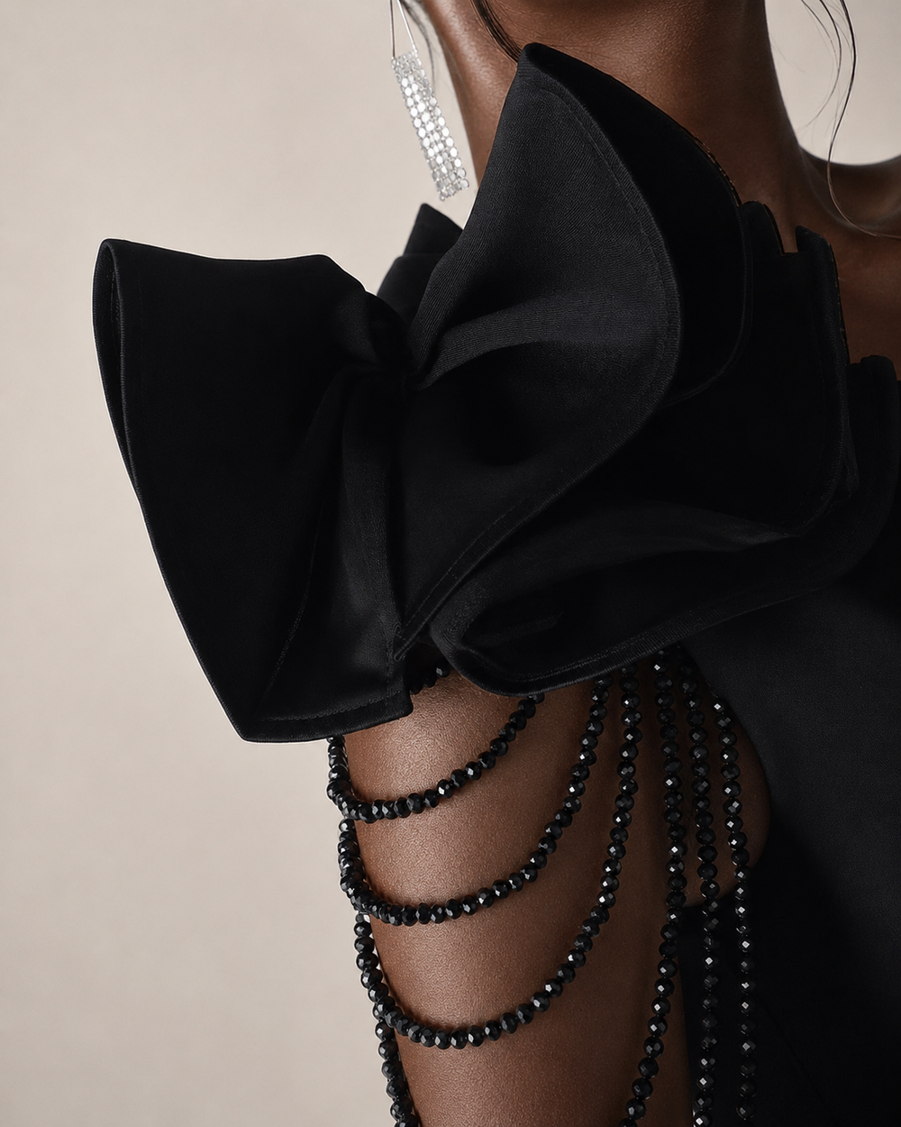 Élan Fleur One-Shoulder Beaded Evening Gown