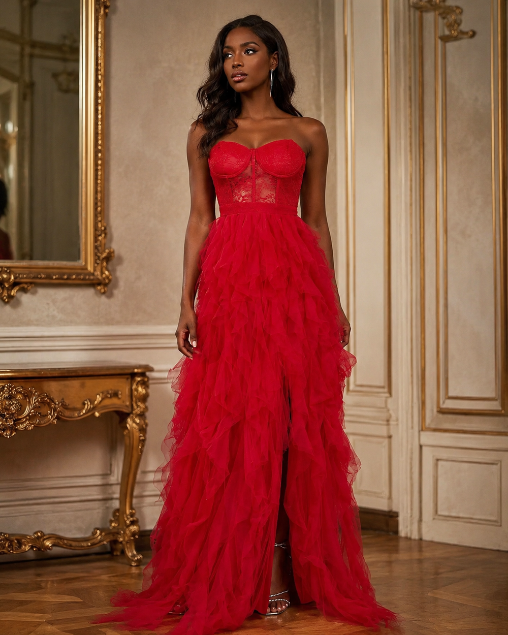 The Belladonna Lace Ruffle Gown