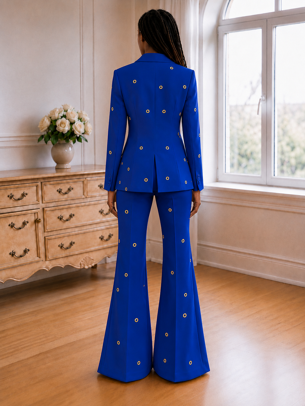 Aurelia Gilded-Eyelet Flare Suit Set - Blue
