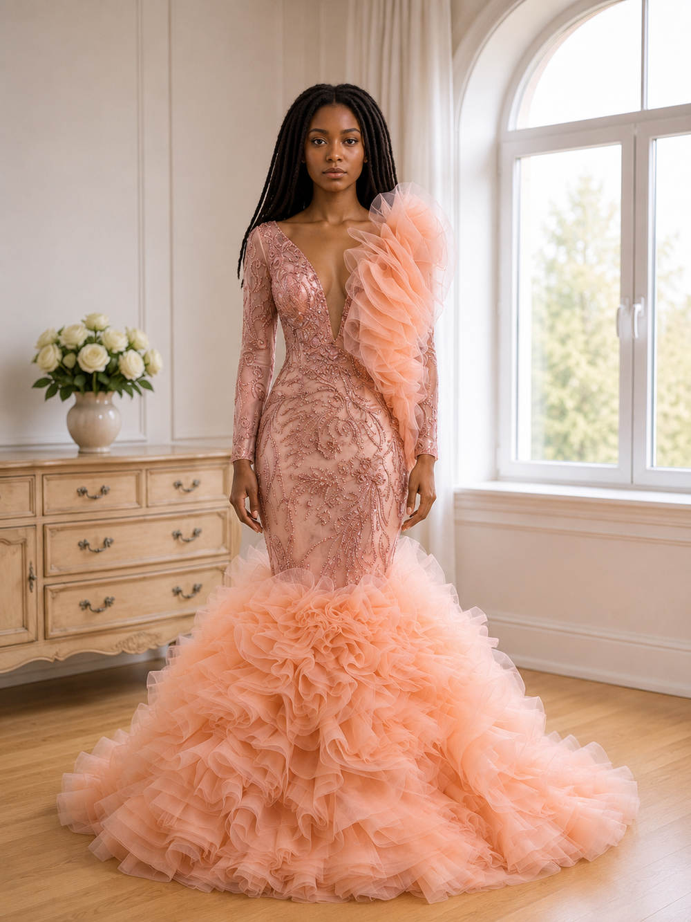 Emerald Étoile Ruffle Couture Mermaid Gown - Pink